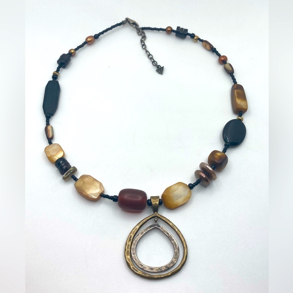 Silpada Sterling & Brass Gemstone Beaded Necklace 17” + 2” Extender 1.7” Pendant